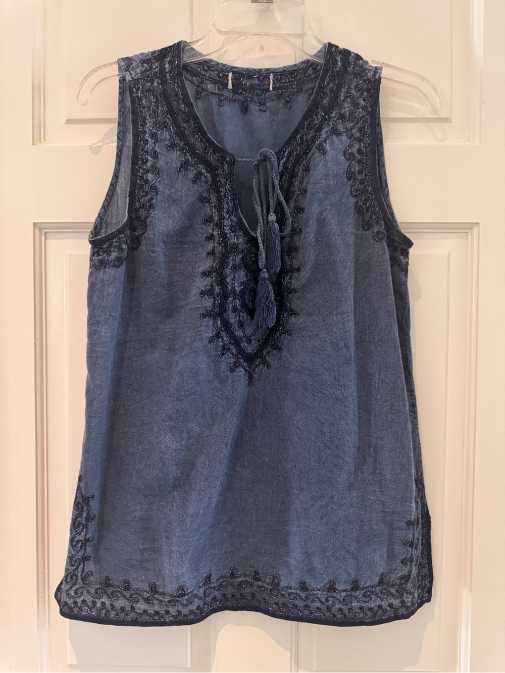 Luna Moon Boho Embroidered Sleeveless Cotton Tunic Top - Size Medium